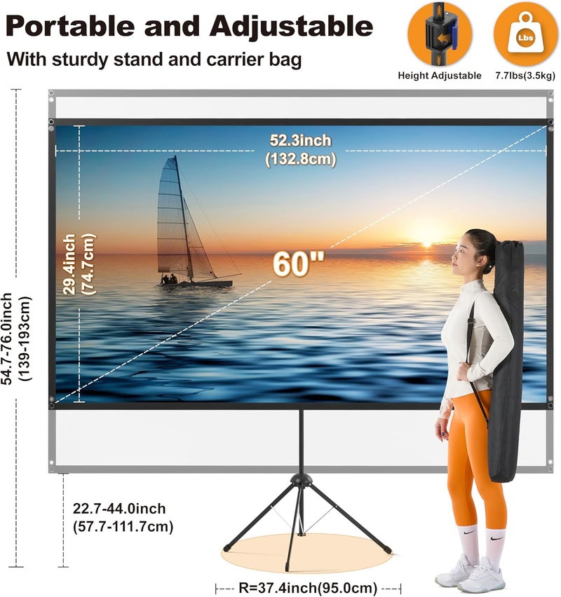 Truesee Outdoor Projector Screen 60 Inch, 16:9, High Gain, Projector Screen with Stand, Wind-resistant Design for Portable Projection Screen Outdoor, With Ropes and Spikes, 4K Image for Home Theater, Camping. - Image 4